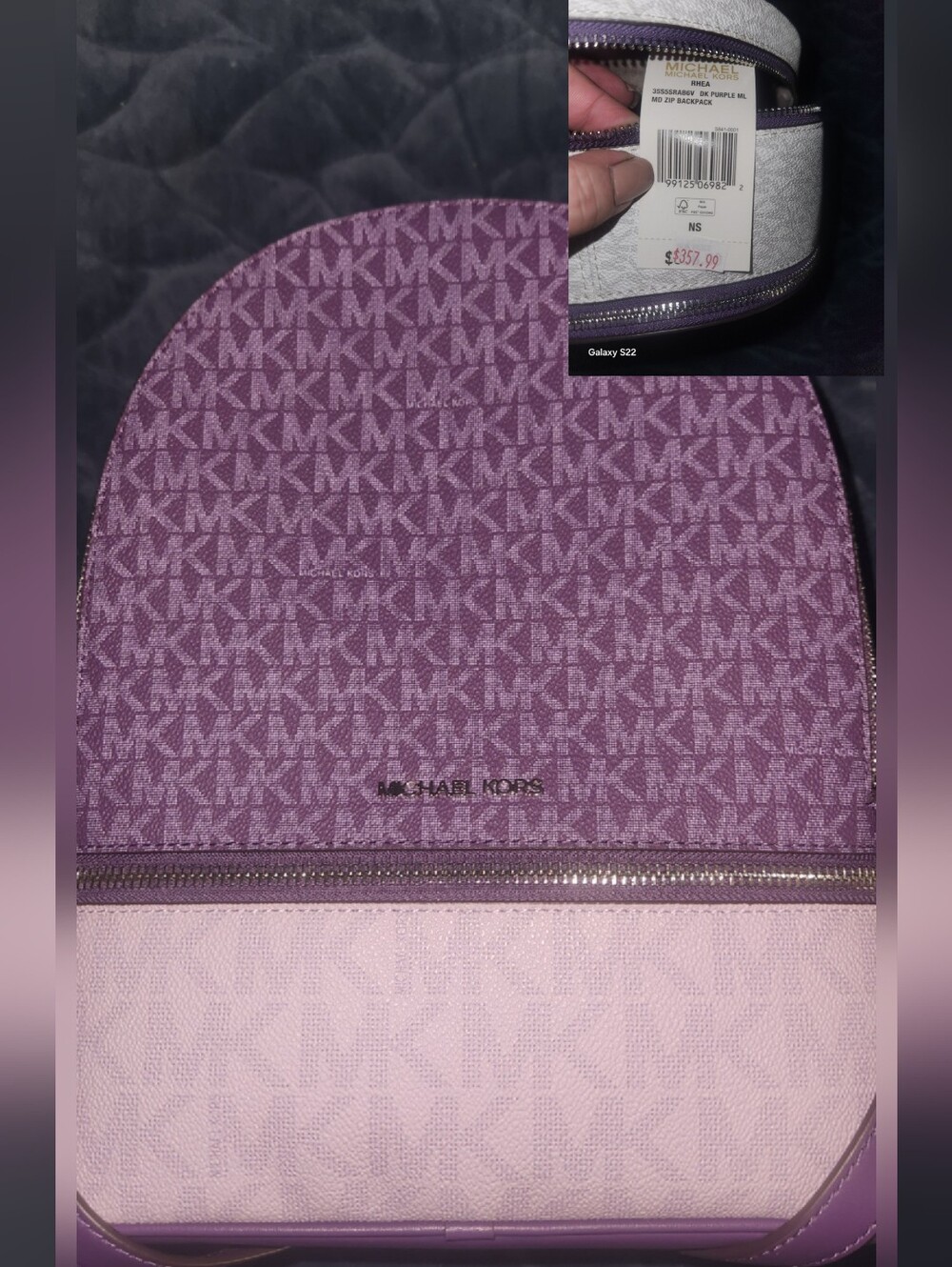 NWT ~ Michael Kors Rhea Medium Two-Tone Purple MK Logo Backpack